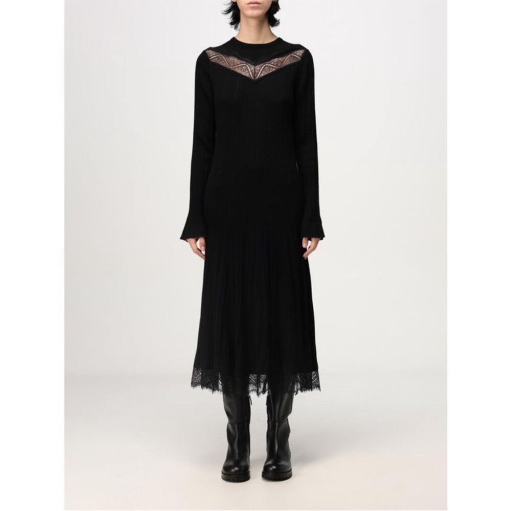 Paul Smith Black Wool Knit Sweater Dress Lace Trim Size Small